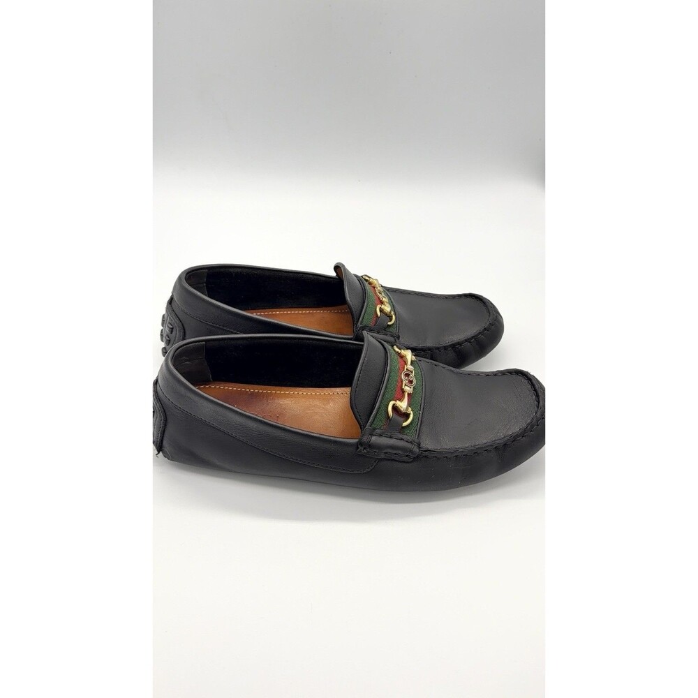 GUCCI Driver Men's Black Leather Horsebit With Web Loafers New UK 7 US 7.5 - Picture 8 of 16